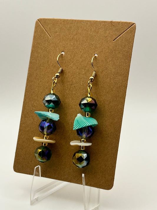 Crystal With Shell Disks and Fragments Teal And Emerald Green