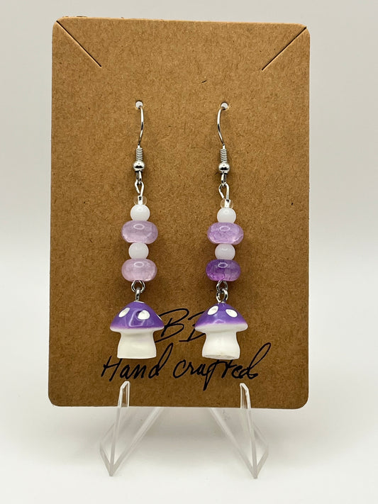 Beaded Earrings Mushrooms Purple