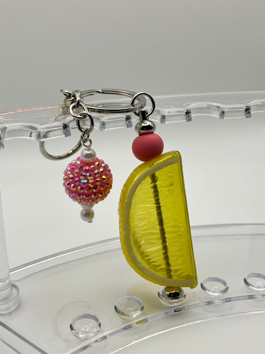 Beaded Keychain Lemon Wedge Pink