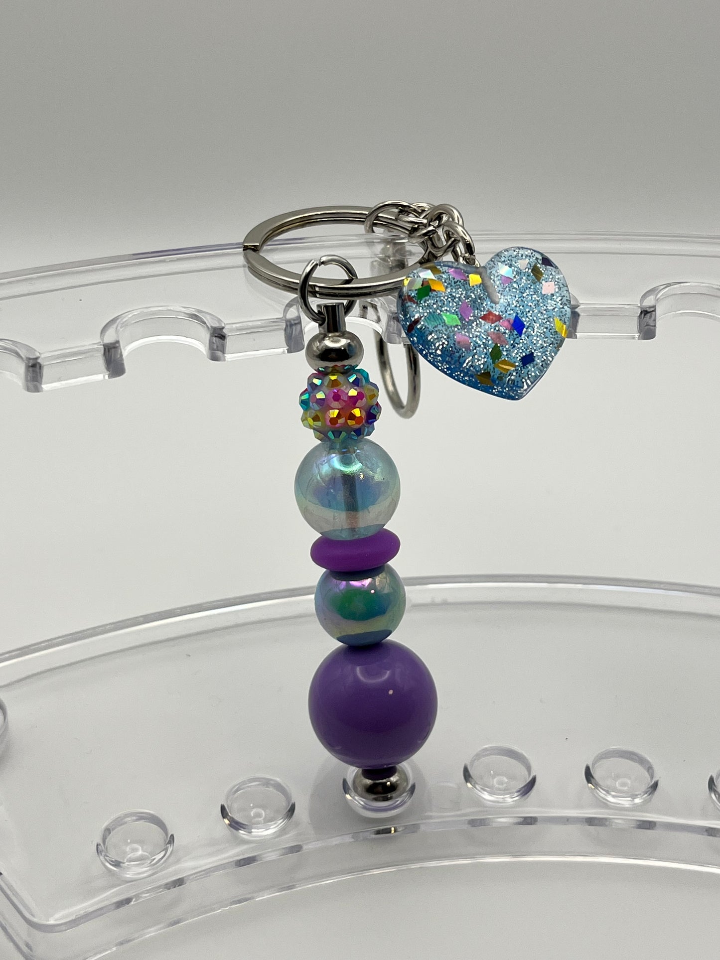 Beaded Keychain Confetti Glittered Heart