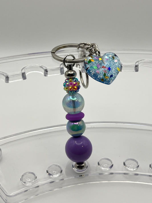Beaded Keychain Confetti Glittered Heart