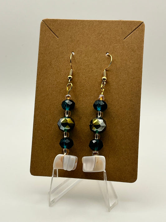 Seashell Fragments with Emerald Green and Deep Teal Crystal