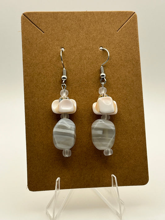 Natural Stone with Seashell Fragments, Iridescent cake beads, and frosted glass seed beads