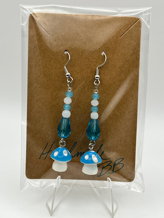 Beaded Earrings Mushrooms Blue